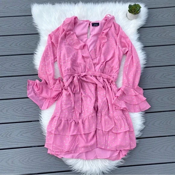 Hot Pink Ruffle Mini Dress - Picture 2 of 5